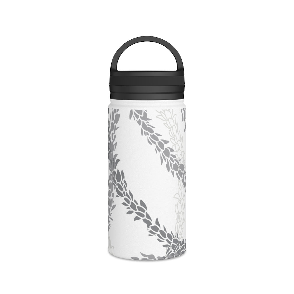 Water Bottle, 3 sizes, Stainless Steel with Handle Lid- Pikake Wishes (Gray)