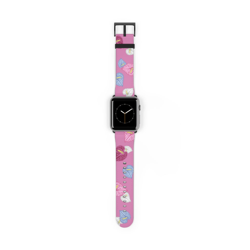 Vegan Leather Apple Watch Band- Anthuriums Blush