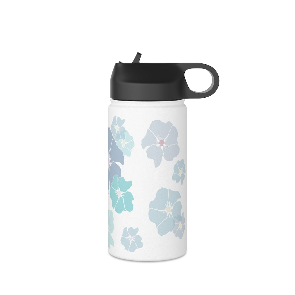 Water Bottle, 3 sizes, Stainless Steel with Sip Straw- Ilima Flower (Blues)