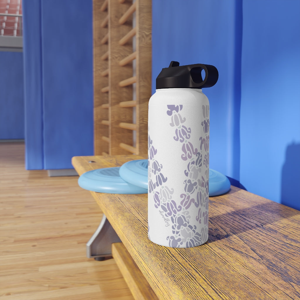 Water Bottle, 3 sizes, Stainless Steel with Sip Straw- Crown Flower Melodies