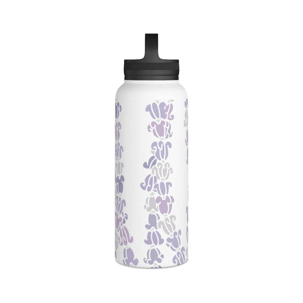 Water Bottle, 3 sizes, Stainless Steel with Handle Lid- Crown Flower Melodies, Crown Flower Lei
