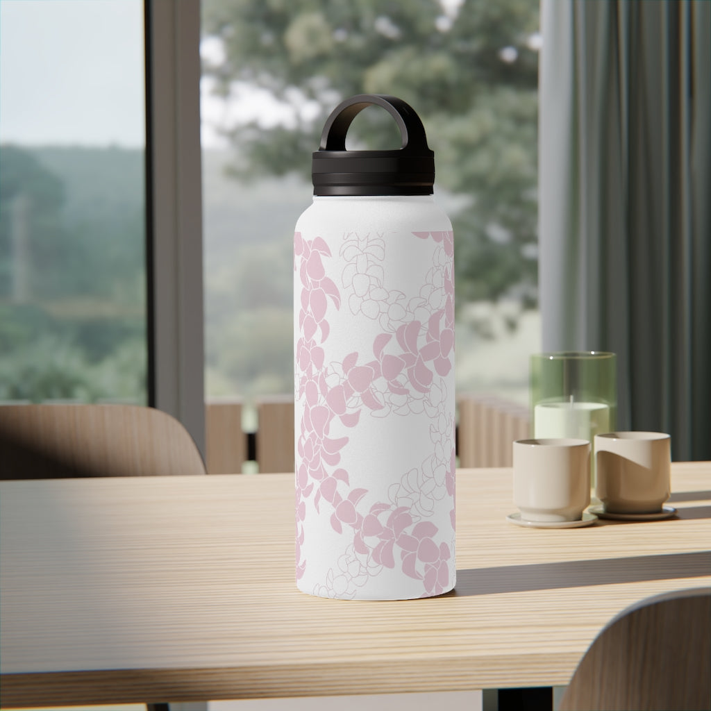 Water Bottle with Handle- Puakenikeni Curvilinear Lei (Soft Pink)