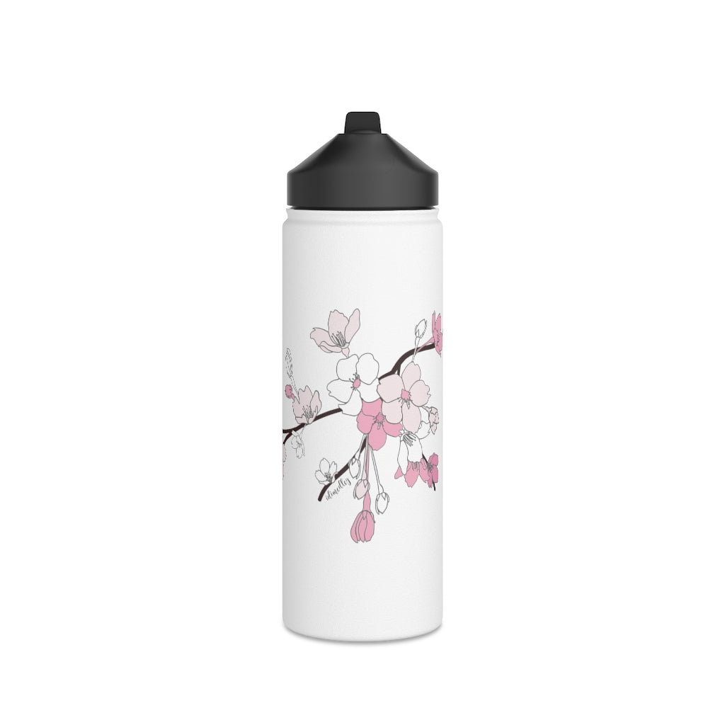 Water Bottle, 3 sizes, Stainless Steel with Sip Straw- Sakura Blooms