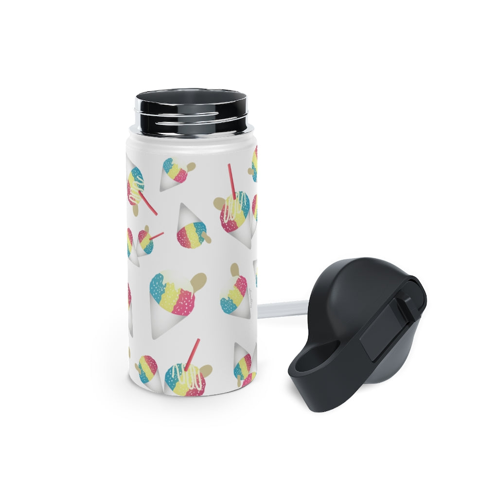 Water Bottle, 3 sizes, Stainless Steel with Sip Straw- Rainbow Shave Ice/ Snow Cones