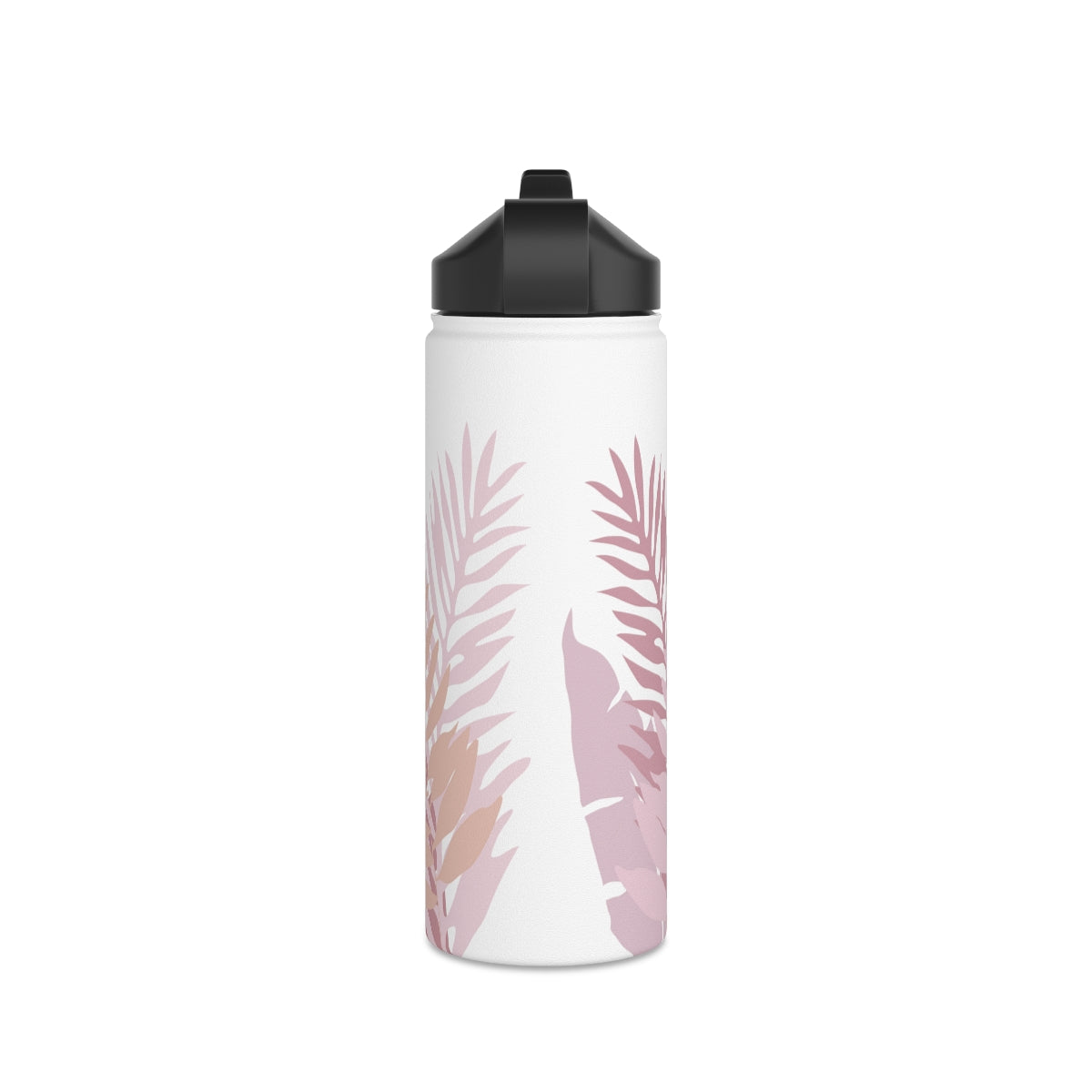 Water Bottle, 3 sizes, Stainless Steel with Sip Straw- Whispering Leaves in Pink