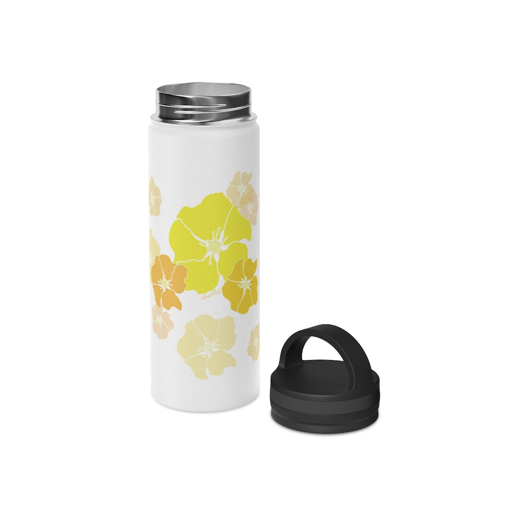 Water Bottle, 3 sizes, Stainless Steel with Handle Lid- Ilima Flower Flurries