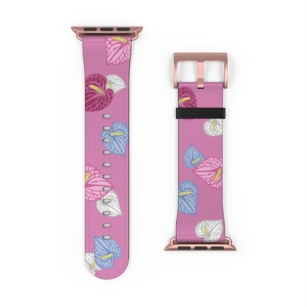 Vegan Leather Apple Watch Band- Anthuriums Blush