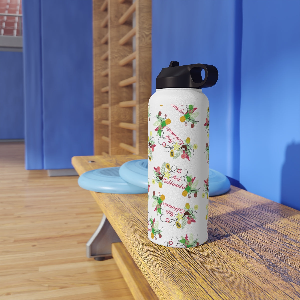 Water Bottle, 3 sizes, Stainless Steel with Sip Straw- Mele Kalikimaka (Water)