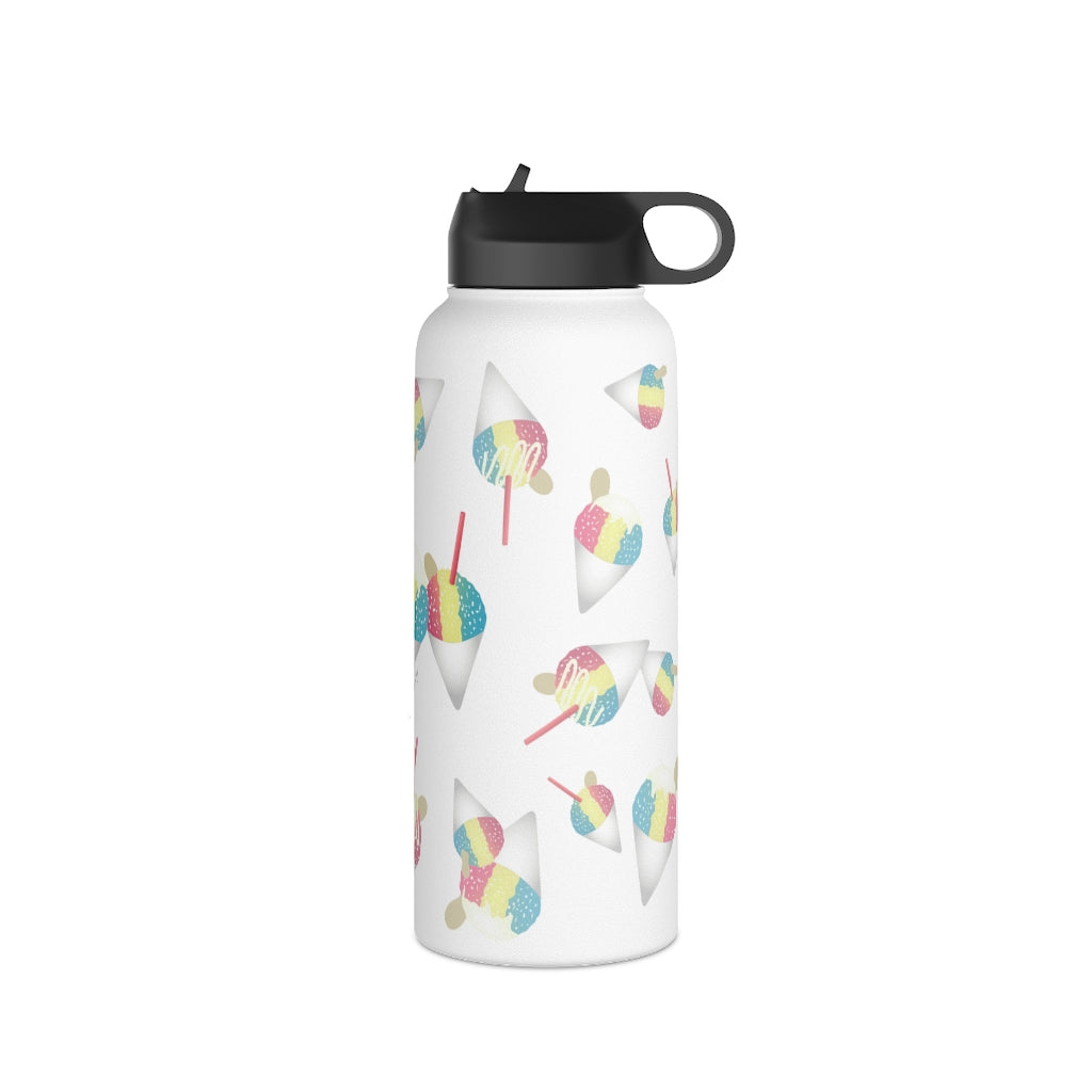 Water Bottle, 3 sizes, Stainless Steel with Sip Straw- Rainbow Shave Ice/ Snow Cone Flurries