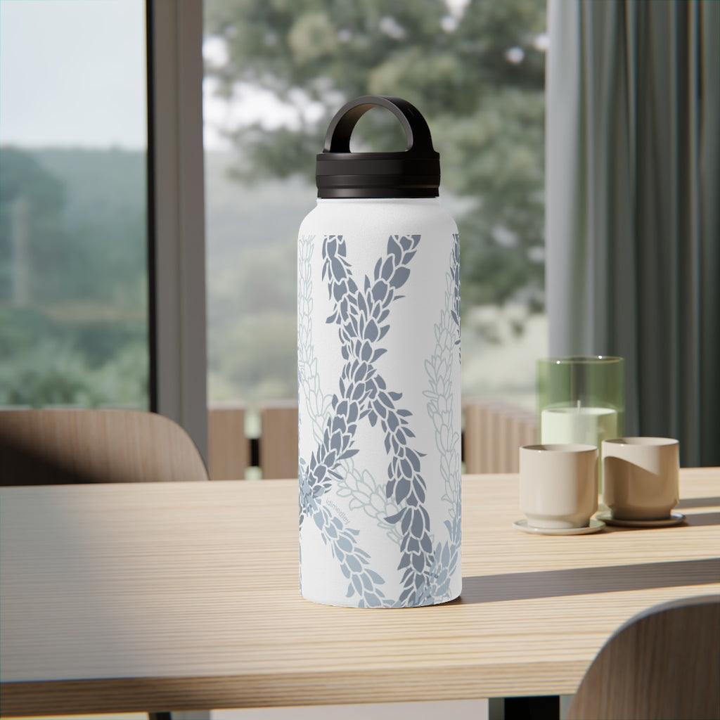 Water Bottle, 3 sizes, Stainless Steel with Handle Lid- Pikake Wishes (Blue), Pikake Lei
