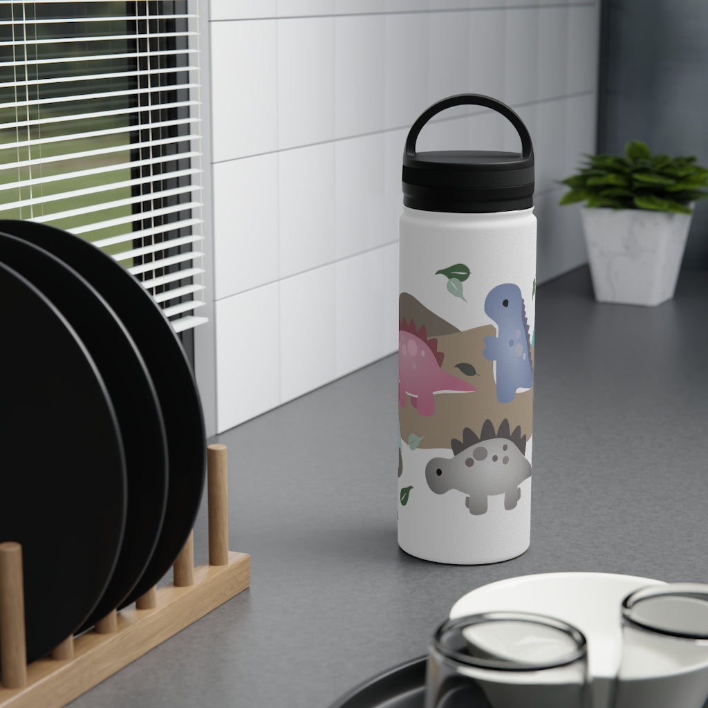 Water Bottle, 3 sizes, Stainless Steel with Handle Lid- Dinos in Paradise