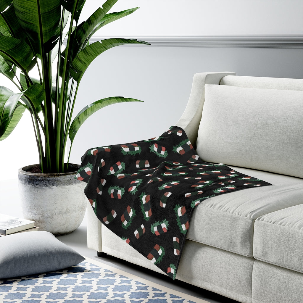 Velveteen Blanket- Hawaii Musubi (Black)