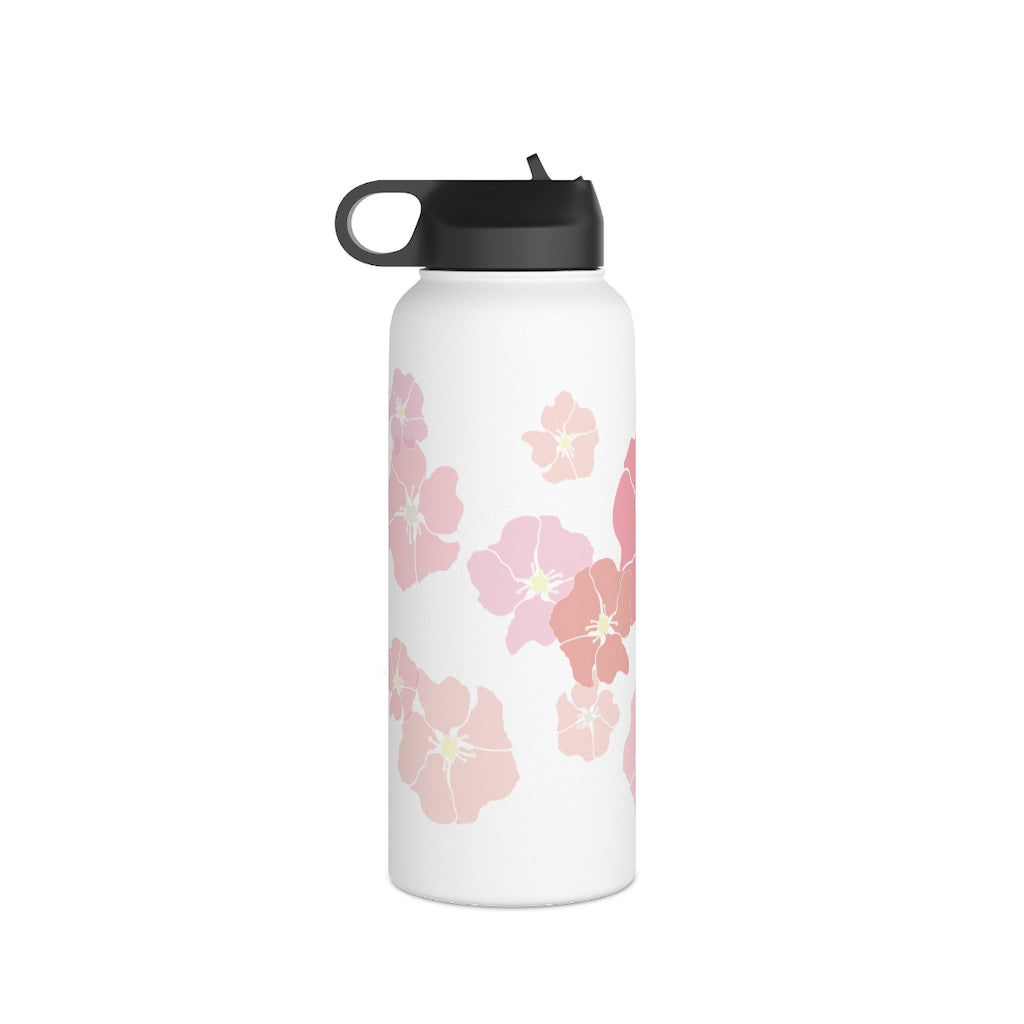 Water Bottle, 3 sizes, Stainless Steel with Sip Straw- Ilima (Blushy)