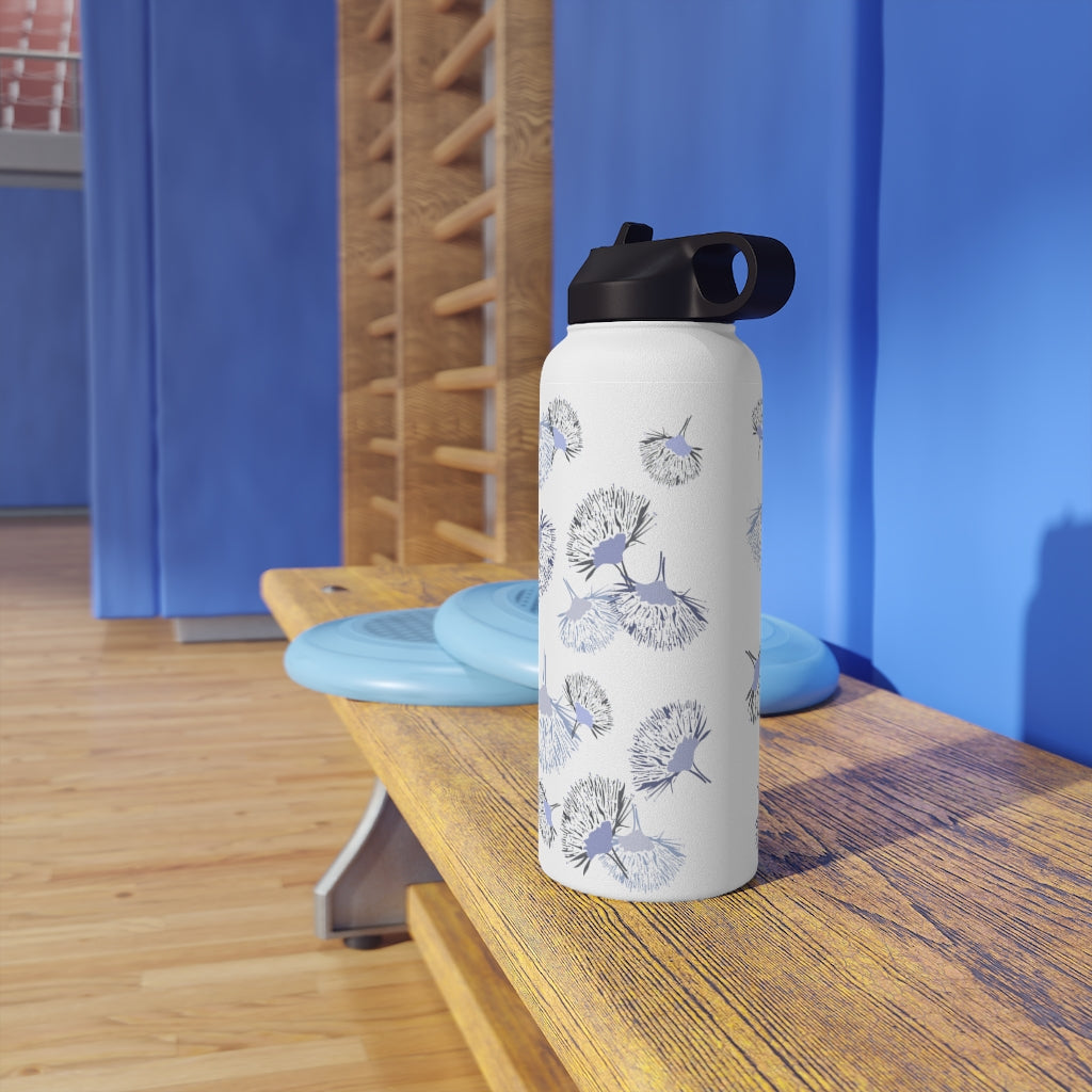Water Bottle, 3 sizes, Stainless Steel with Sip Straw- Ohia Lehua Periwinkle Twinkle