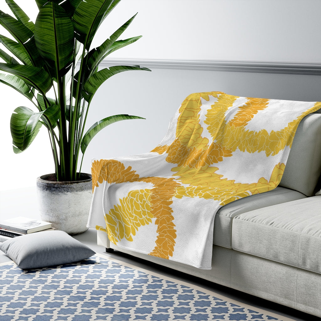 Velveteen Blanket- Ilima Lei (White)