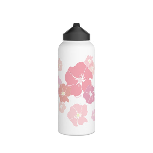 Water Bottle, 3 sizes, Stainless Steel with Sip Straw- Ilima (Blushy)
