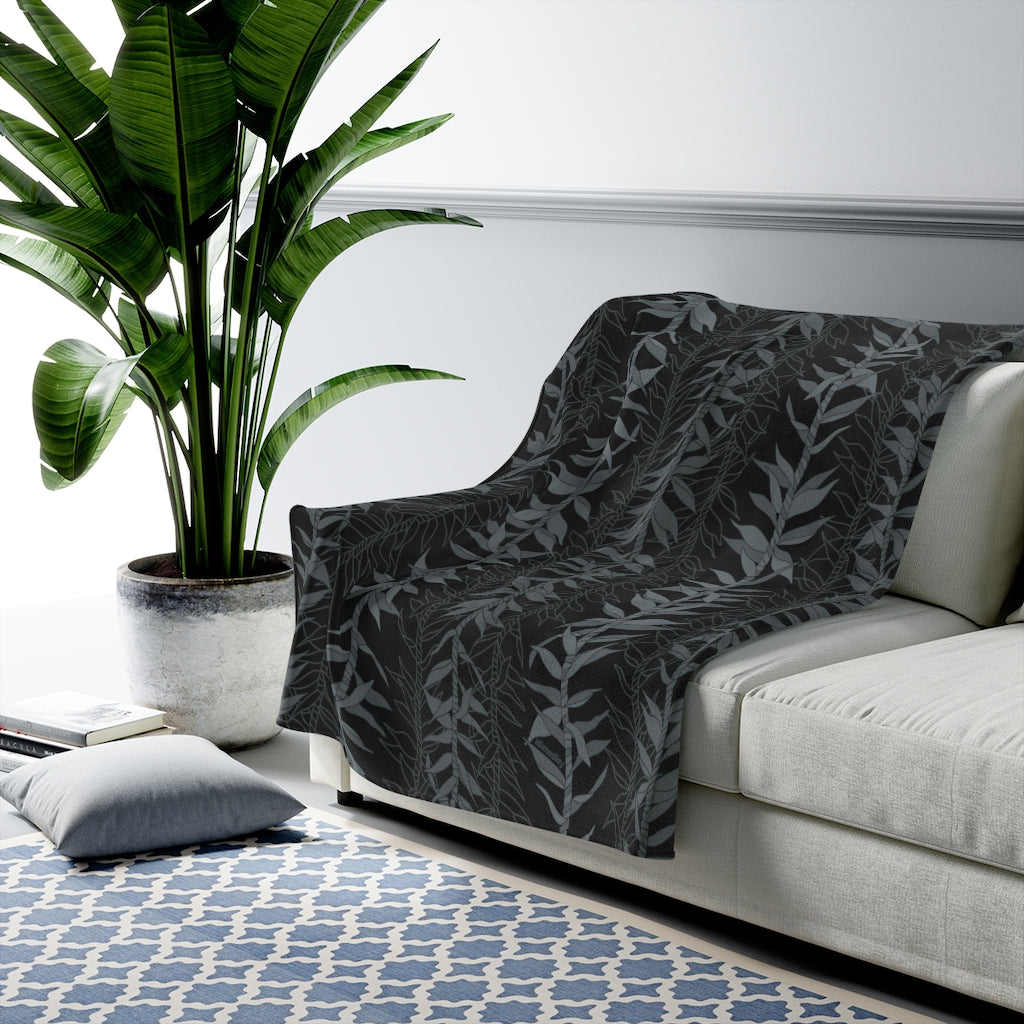 Velveteen Blanket- Ti Leaf Lucky Leis (Shadows)