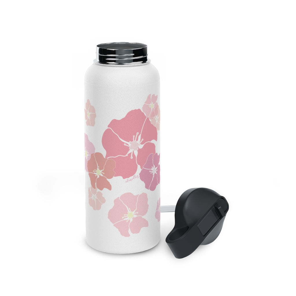 Water Bottle, 3 sizes, Stainless Steel with Sip Straw- Ilima (Blushy)