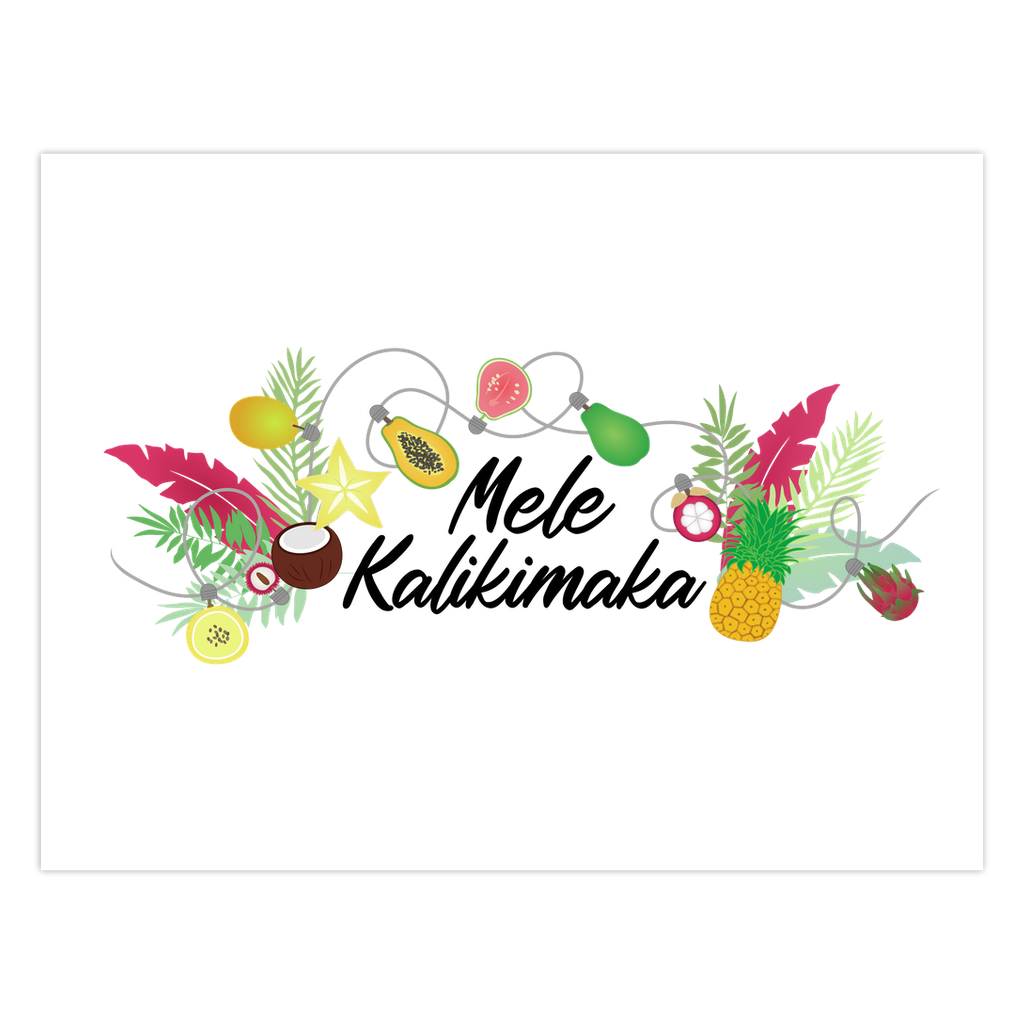 Holiday Greeting Cards (1, 5 10, 25, 50, or 100 Pack)- Mele Kalikimaka Tropical Fruits