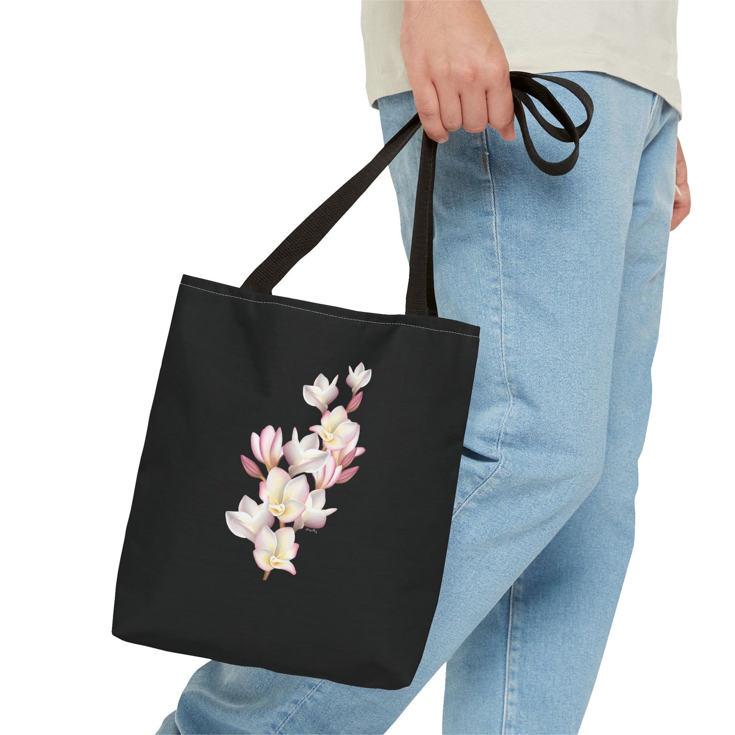 Tote bag- Plumeria Clusters Pink Lemonade (Black)