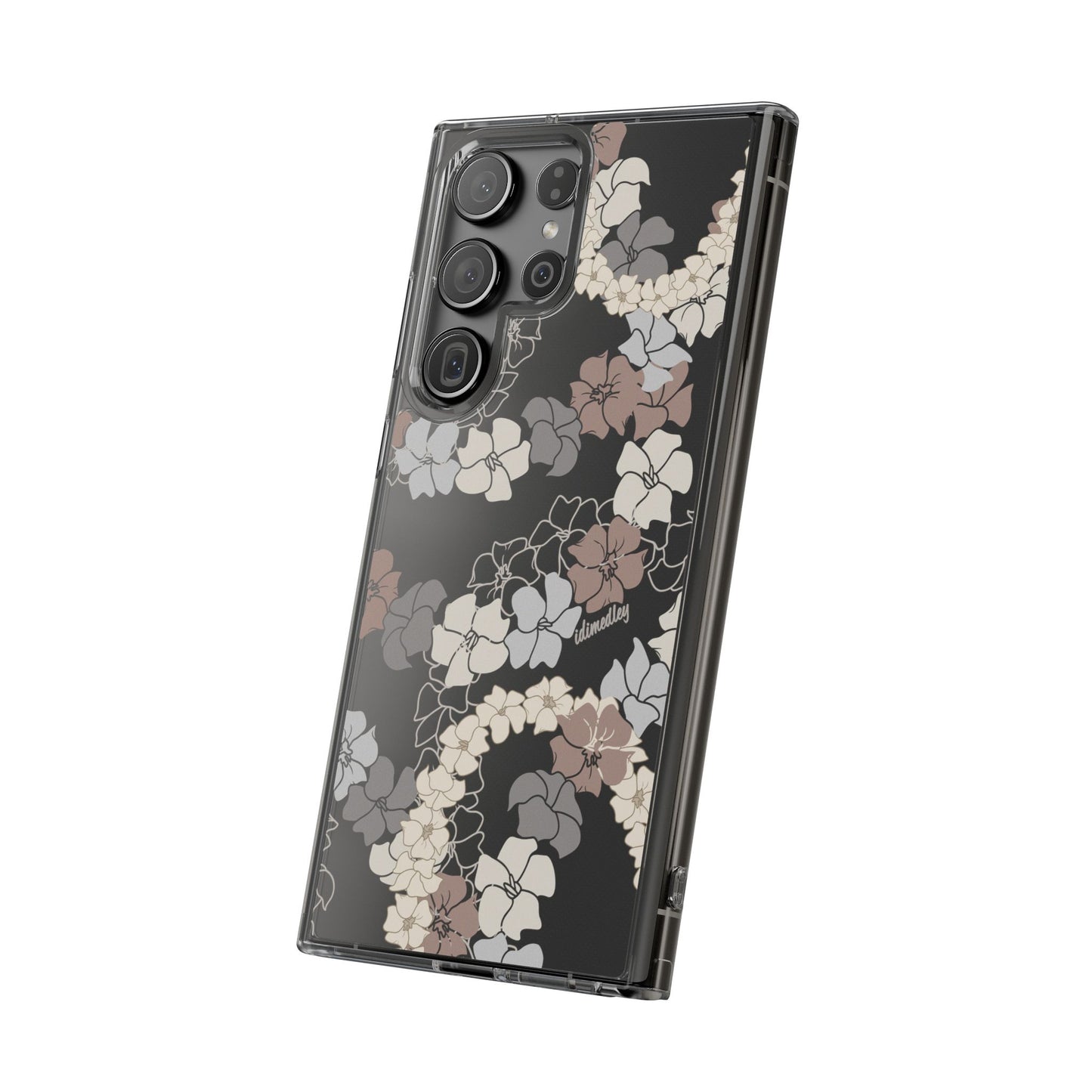 Puakenikeni En Face Flower Leis in Brown and Gray Neutrals CLEAR Case