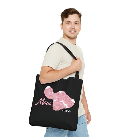 Tote bag- Maui Strong Lokelani Rose Island in Black and Pink, Maui Support for Lahaina Wildfires, Fundraiser, Profits Donated
