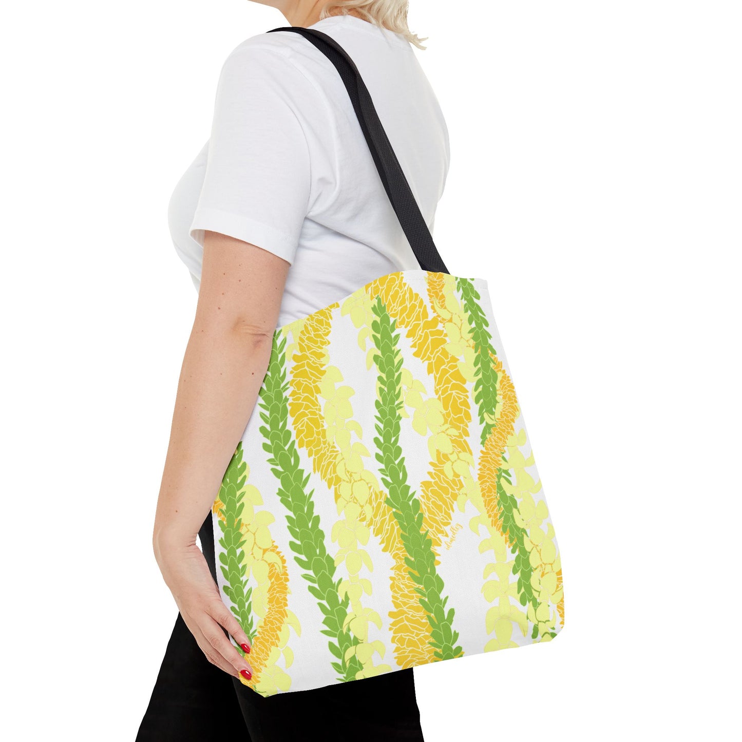 Tote bag- Triple Strand Puakenikeni, Pakalana and Ilima Leis, White