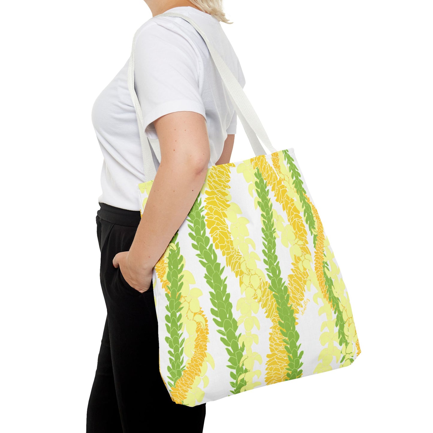 Tote bag- Triple Strand Puakenikeni, Pakalana and Ilima Leis, White