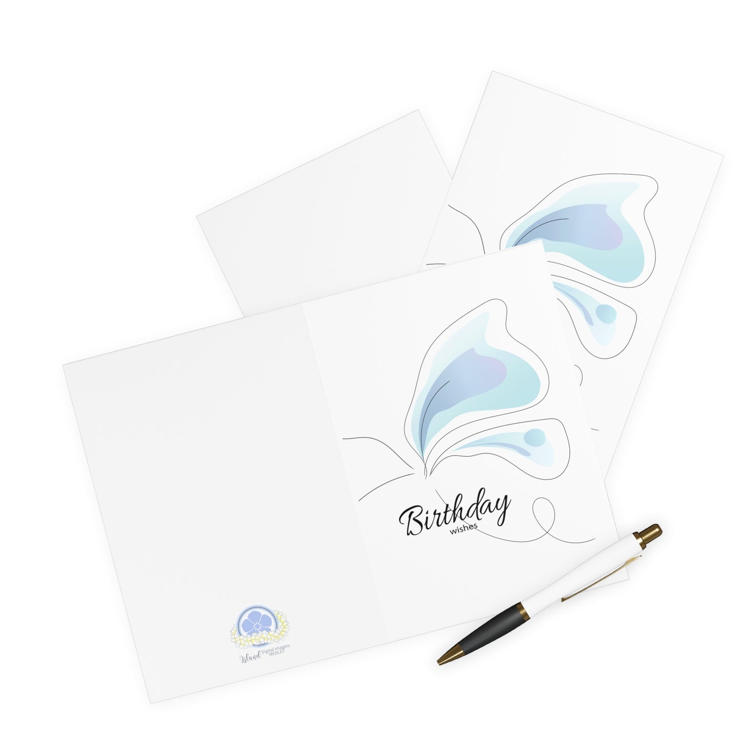 Greeting Cards (5 Pack)- Blue Butterfly Lineart Birthday Wishes