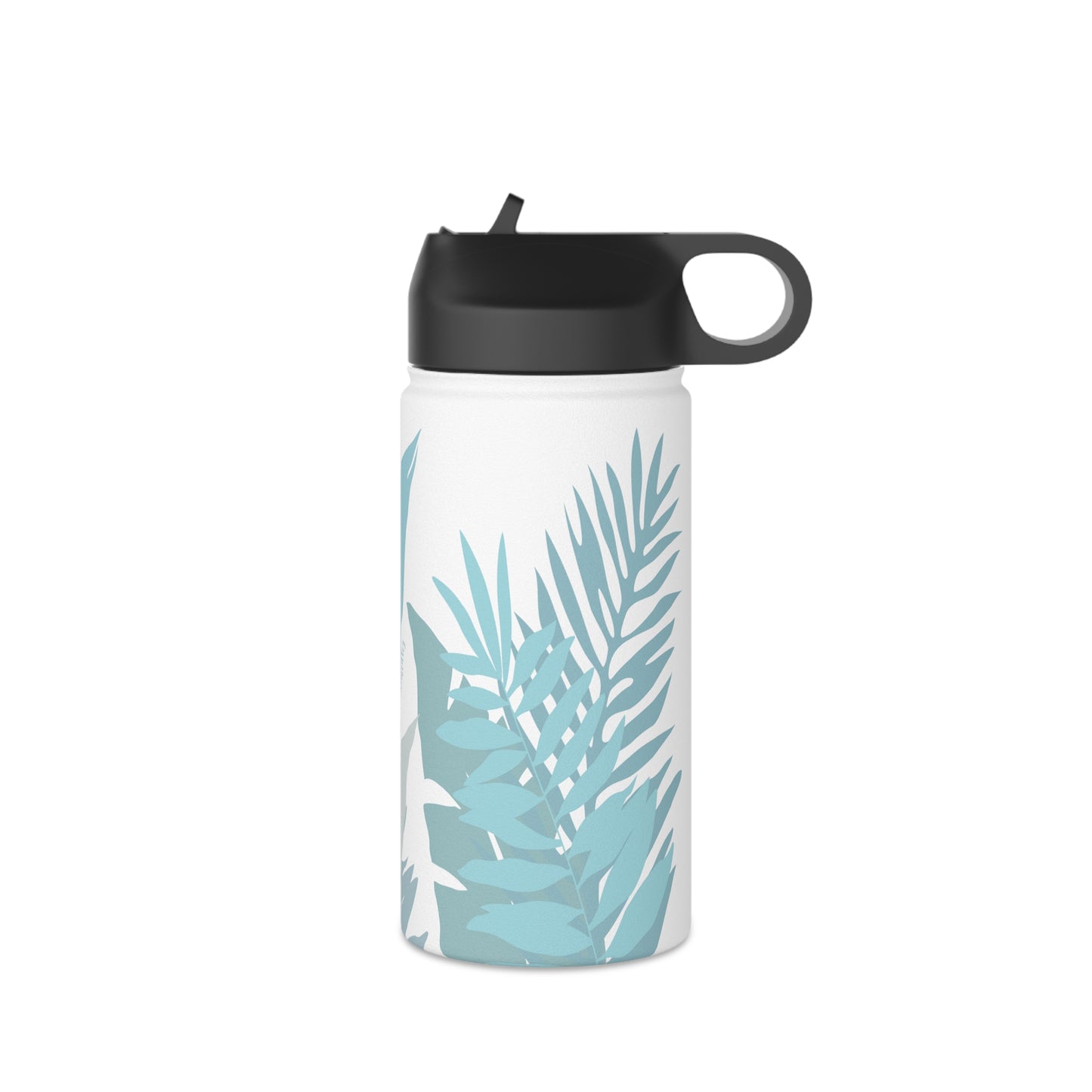 Water Bottle, 3 sizes, Stainless Steel with Sip Straw- Whispering Leaves in Blue