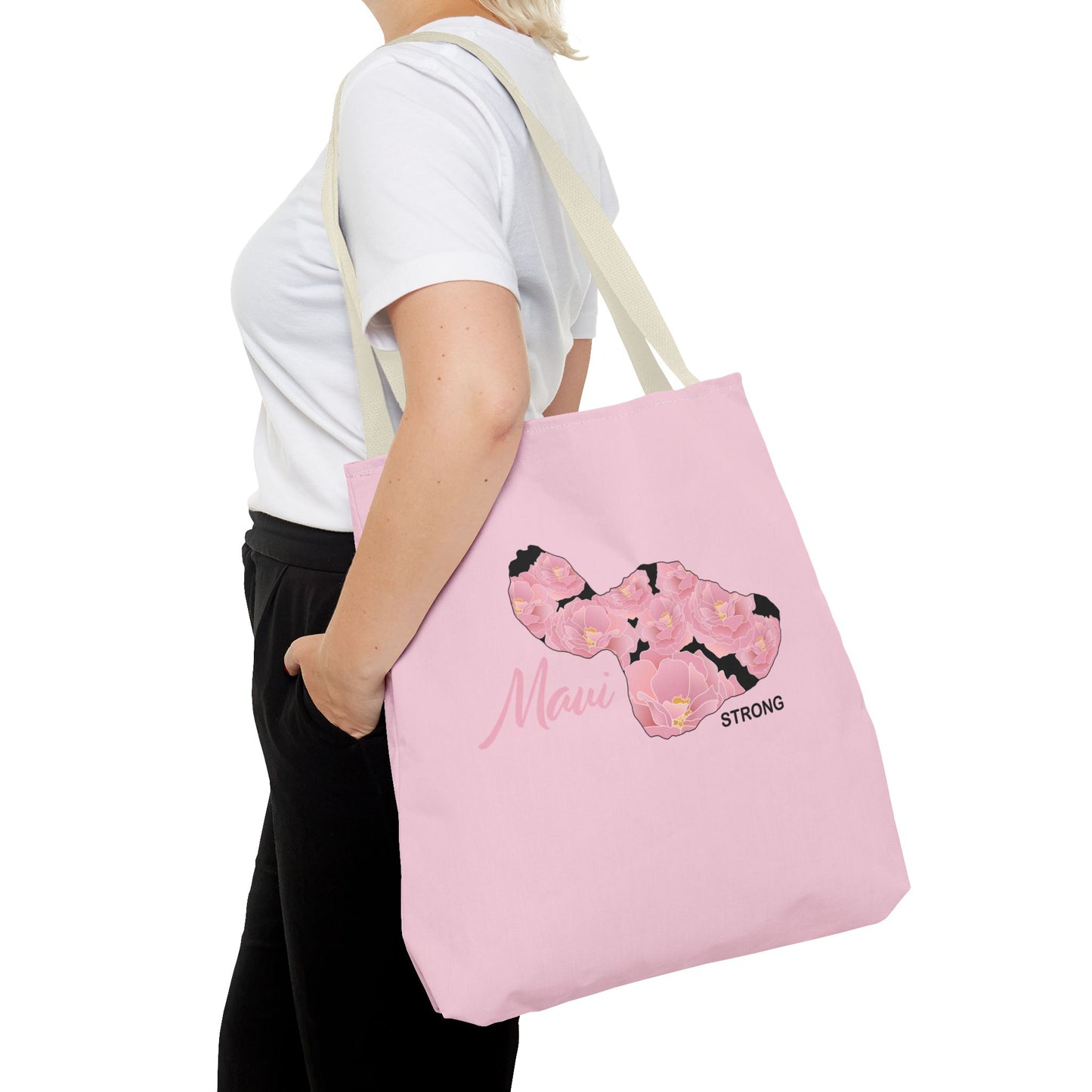 Tote bag- Maui Strong Lokelani Island Pink and Black, Proceeds Donated for Lahaina Wildfire Relief