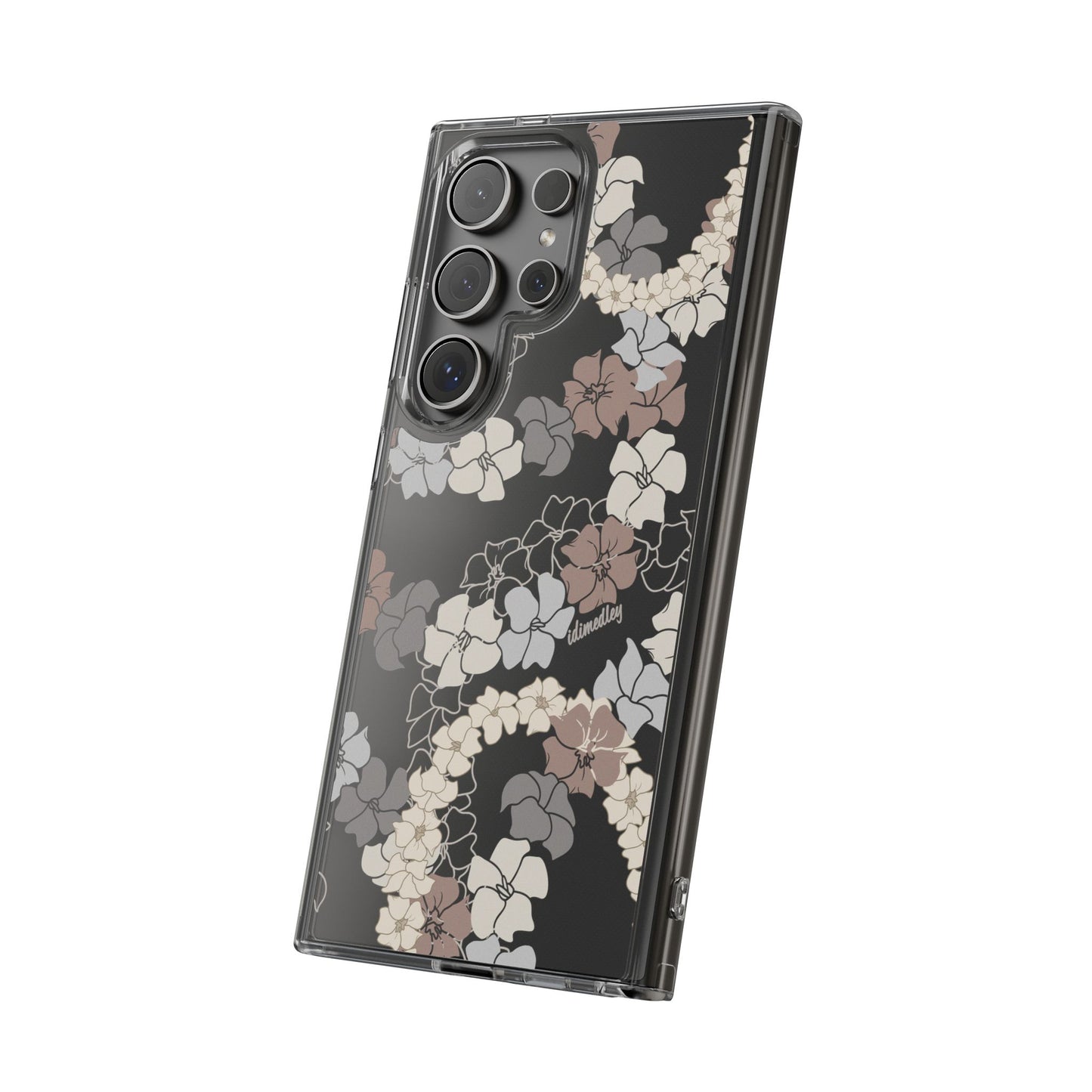 Puakenikeni En Face Flower Leis in Brown and Gray Neutrals CLEAR Case