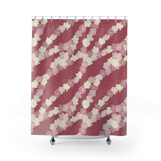 Shower Curtain- Puakenikeni En Face Flower Leis in Fruit Punch Pink