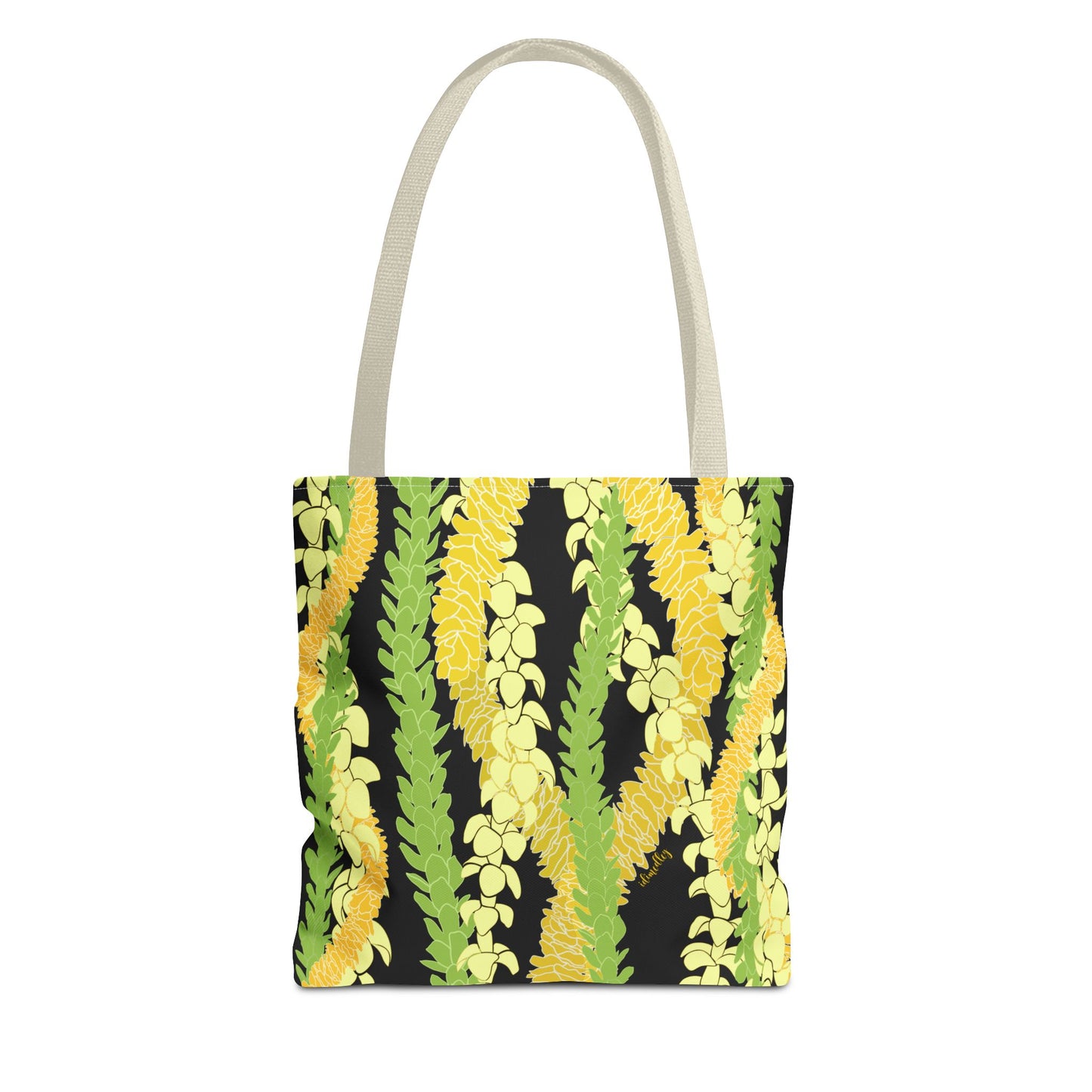 Tote bag- Triple Strand Puakenikeni, Pakalana and Ilima Leis, Black