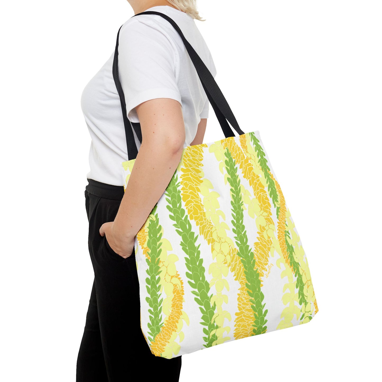 Tote bag- Triple Strand Puakenikeni, Pakalana and Ilima Leis, White