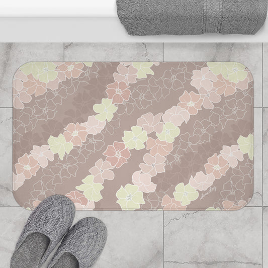 Bath Mat- Puakenikeni En Face Flower Leis in Neutral Peaches and Beige