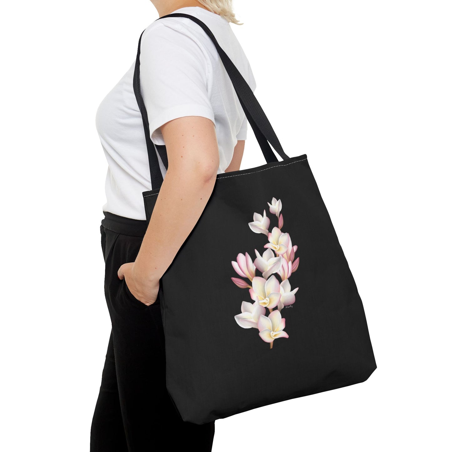 Tote bag- Plumeria Clusters Pink Lemonade (Black)