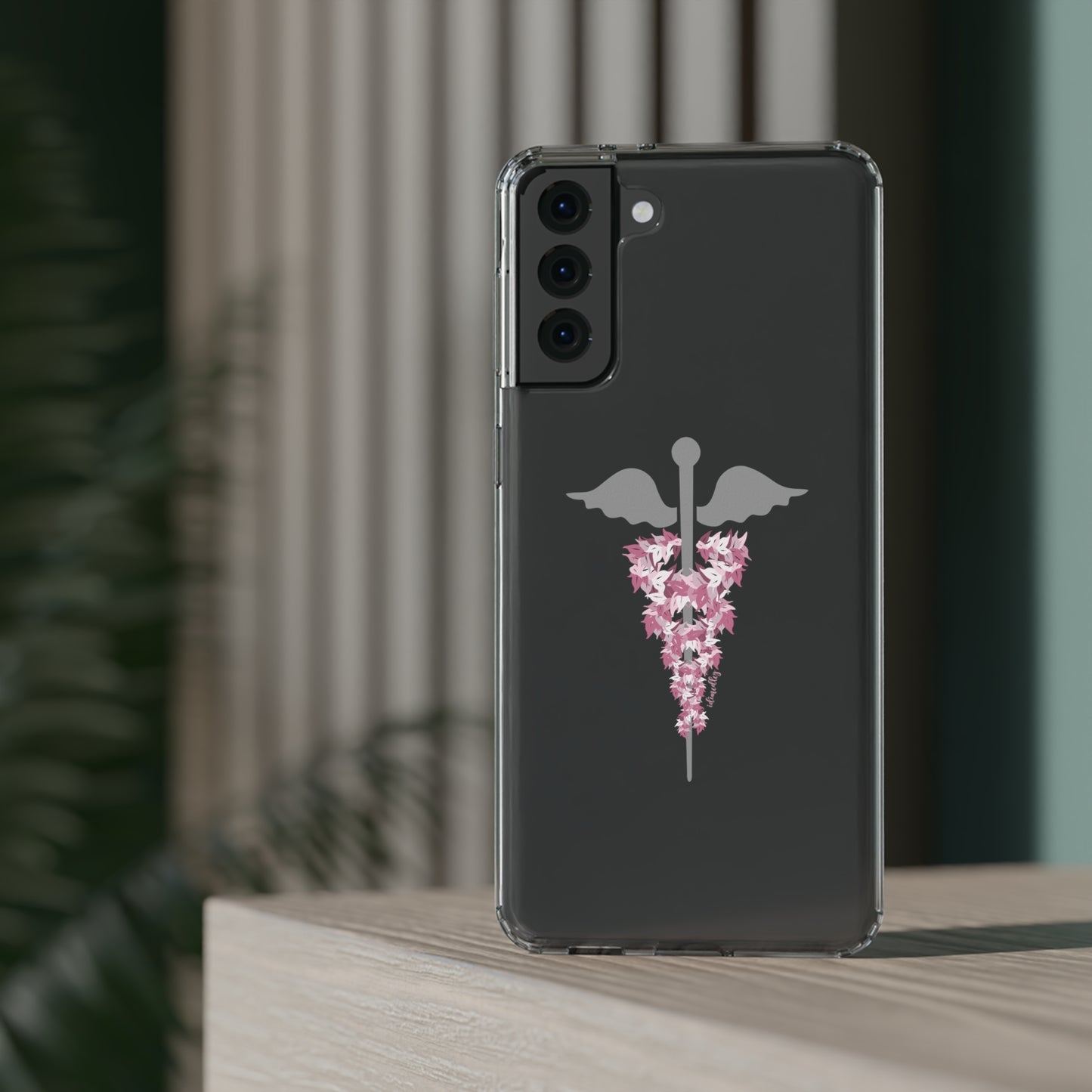 Caduceus Medical Symbol with Pink Maile Lei CLEAR Case