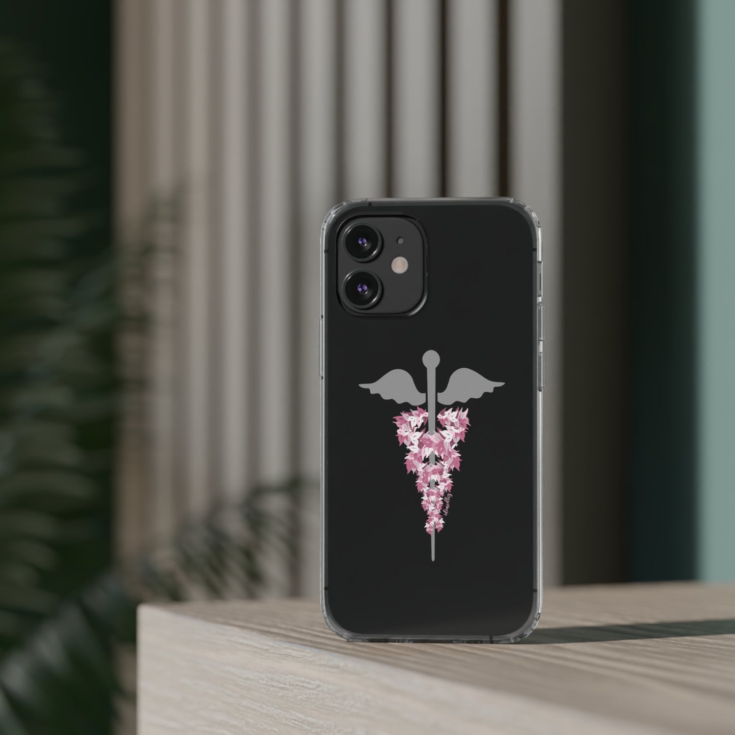 Caduceus Medical Symbol with Pink Maile Lei CLEAR Case