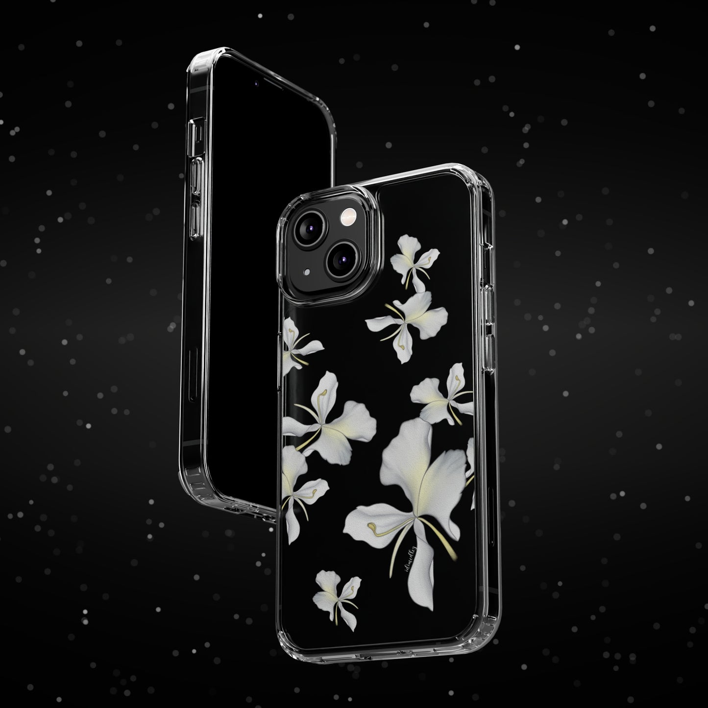 Delicate white flower clear phone case. 