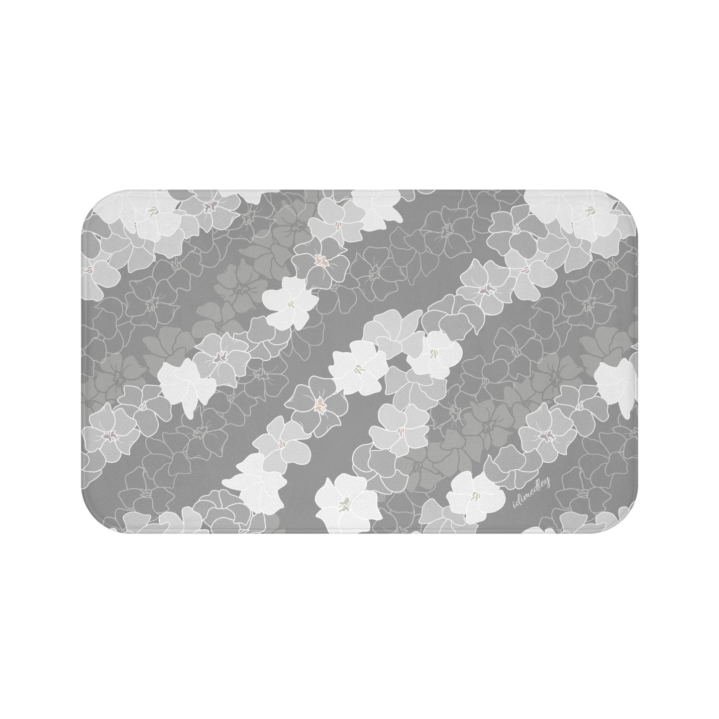 Bath Mat- Puakenikeni En Face Flower Leis in Silver Gray