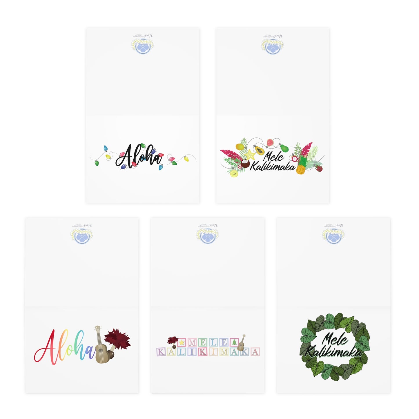 Holiday Greeting Card Set- Mele Kalikimaka Christmas Blocks Light Version