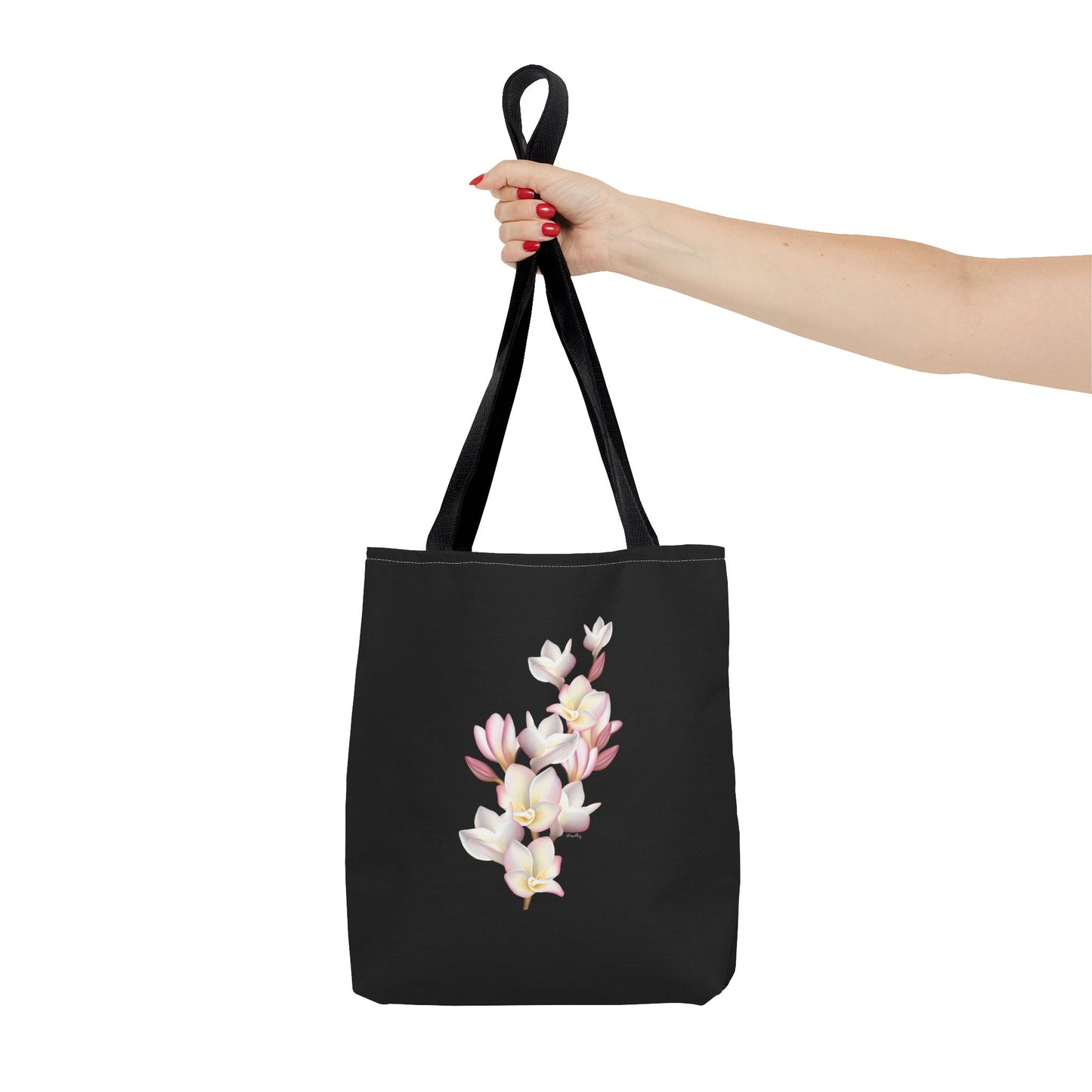 Tote bag- Plumeria Clusters Pink Lemonade (Black)