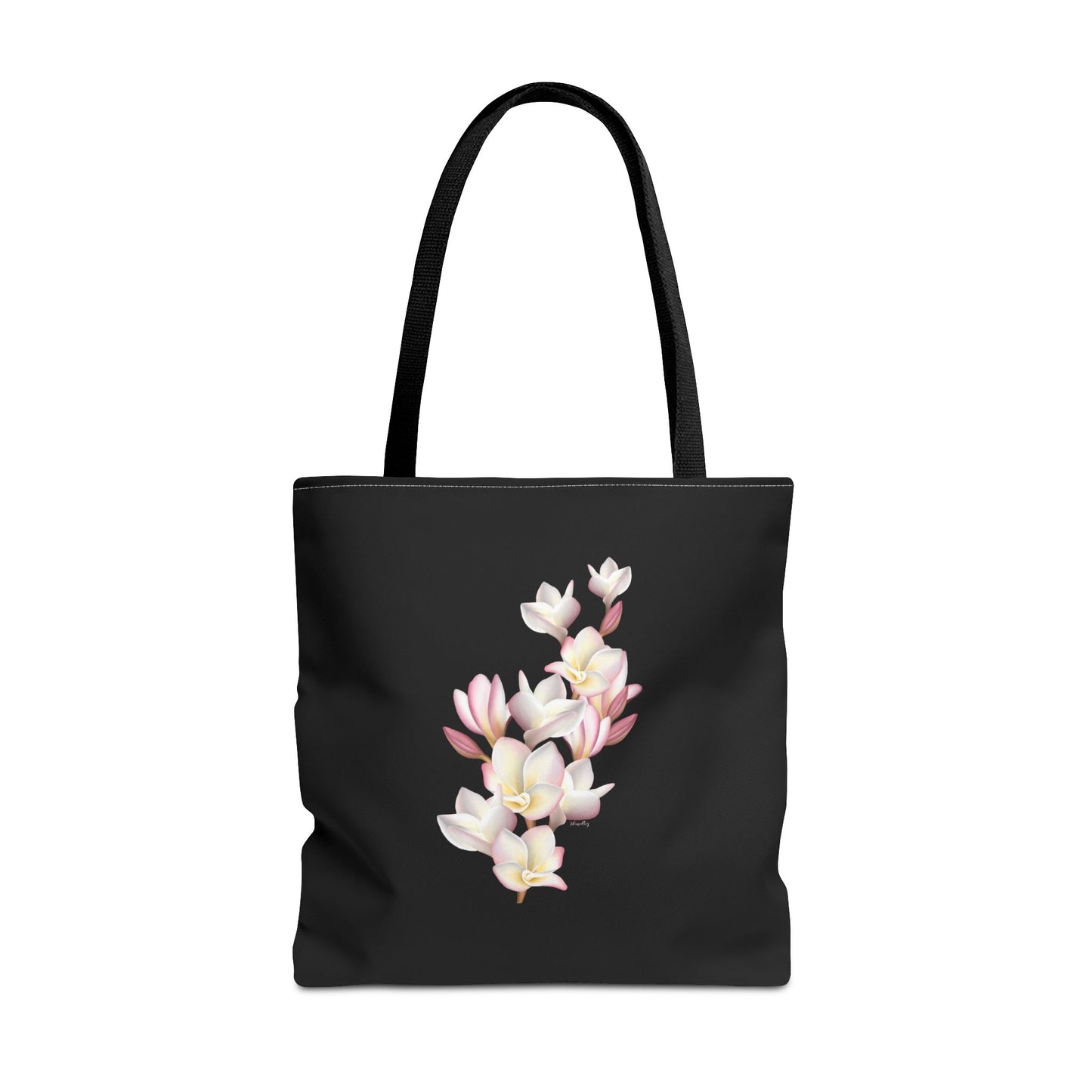 Tote bag- Plumeria Clusters Pink Lemonade (Black)