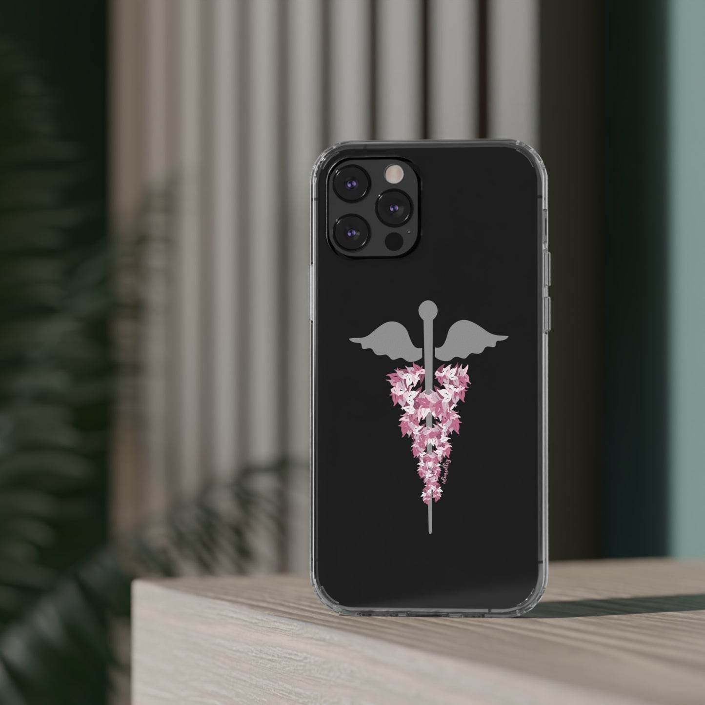 Caduceus Medical Symbol with Pink Maile Lei CLEAR Case