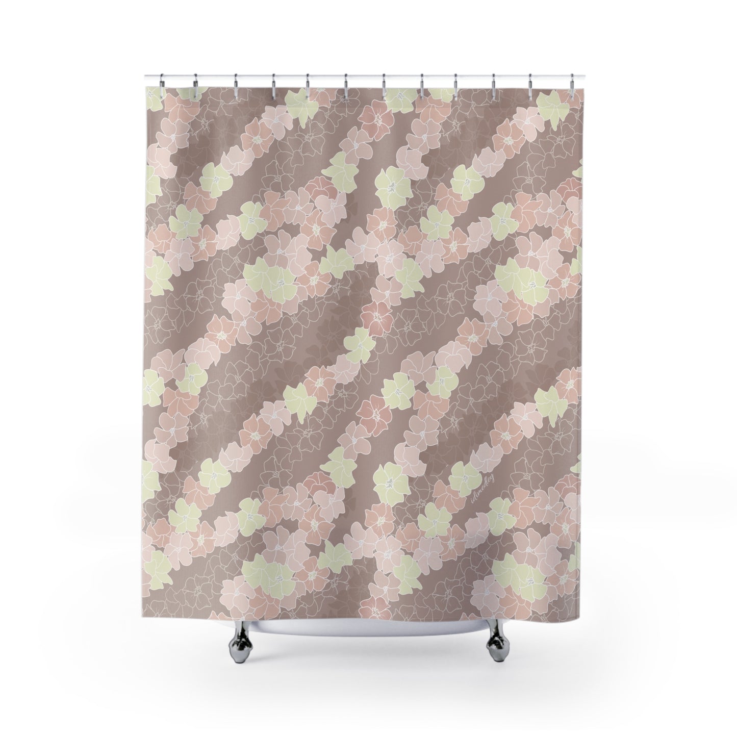 Shower Curtain- Puakenikeni En Face Flower Leis in Neutral Peaches and Beige