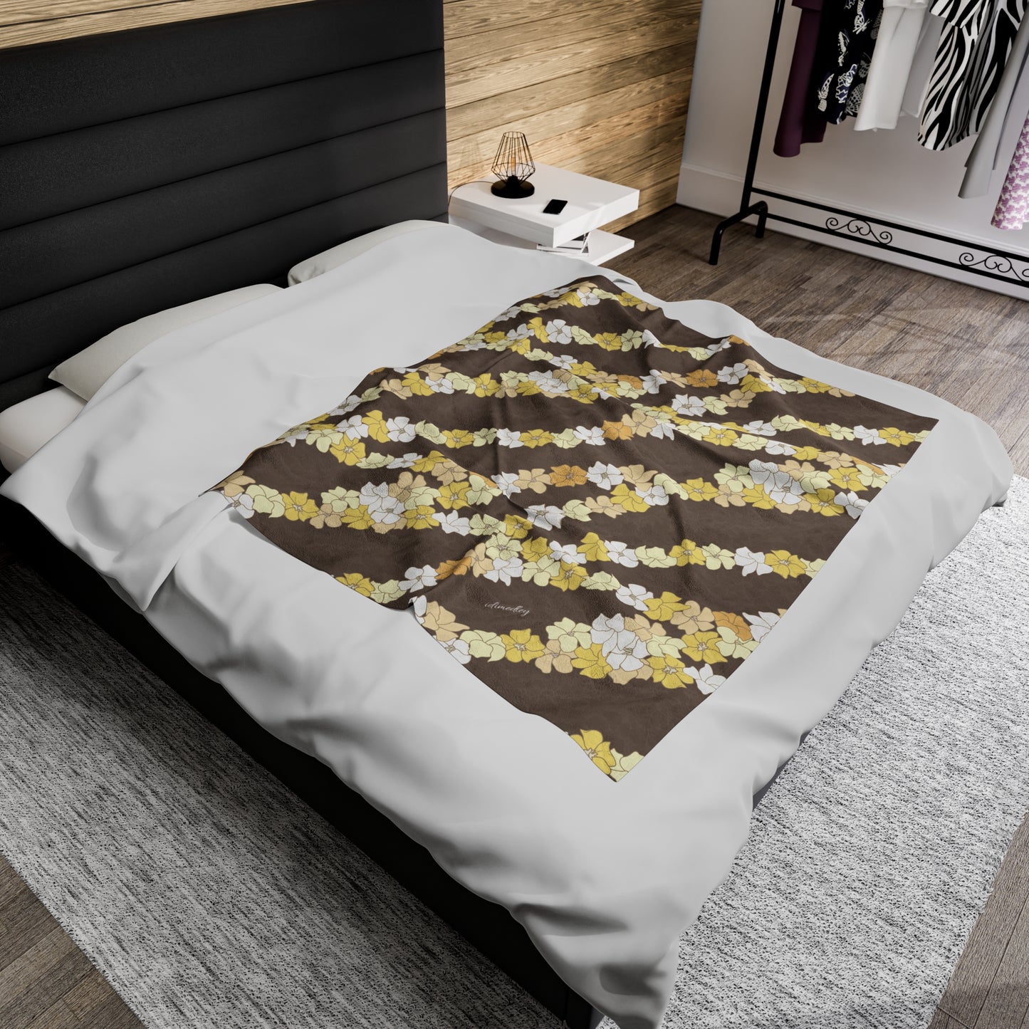 Incredibly Soft Plush Blanket- Puakenikeni En Face Flower Leis in Brown