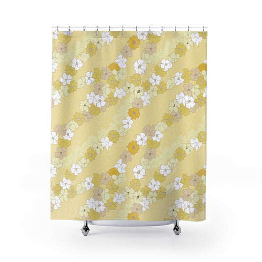 Shower Curtain- Puakenikeni En Face Flower Leis in Yellow