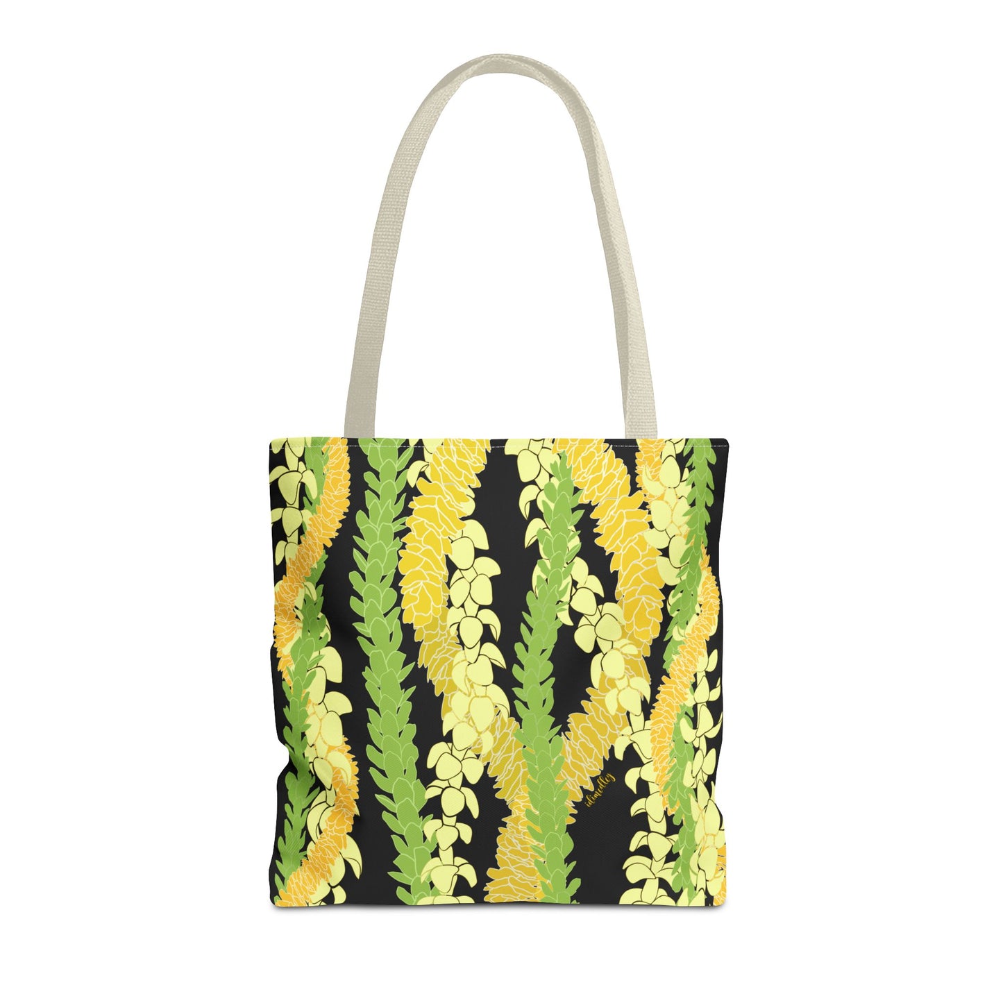 Tote bag- Triple Strand Puakenikeni, Pakalana and Ilima Leis, Black