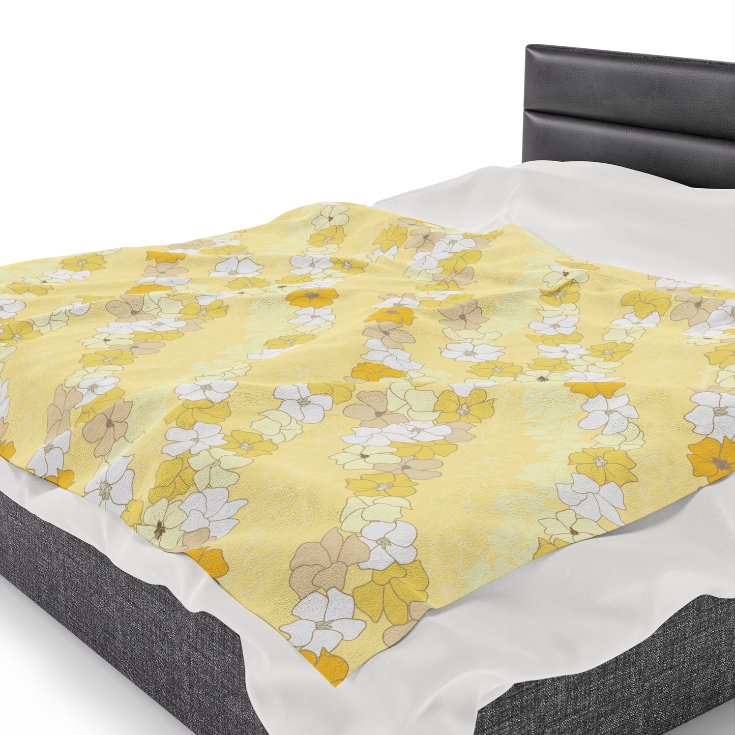 Incredibly Soft Plush Blanket- Puakenikeni En Face Flower Leis in Yellow